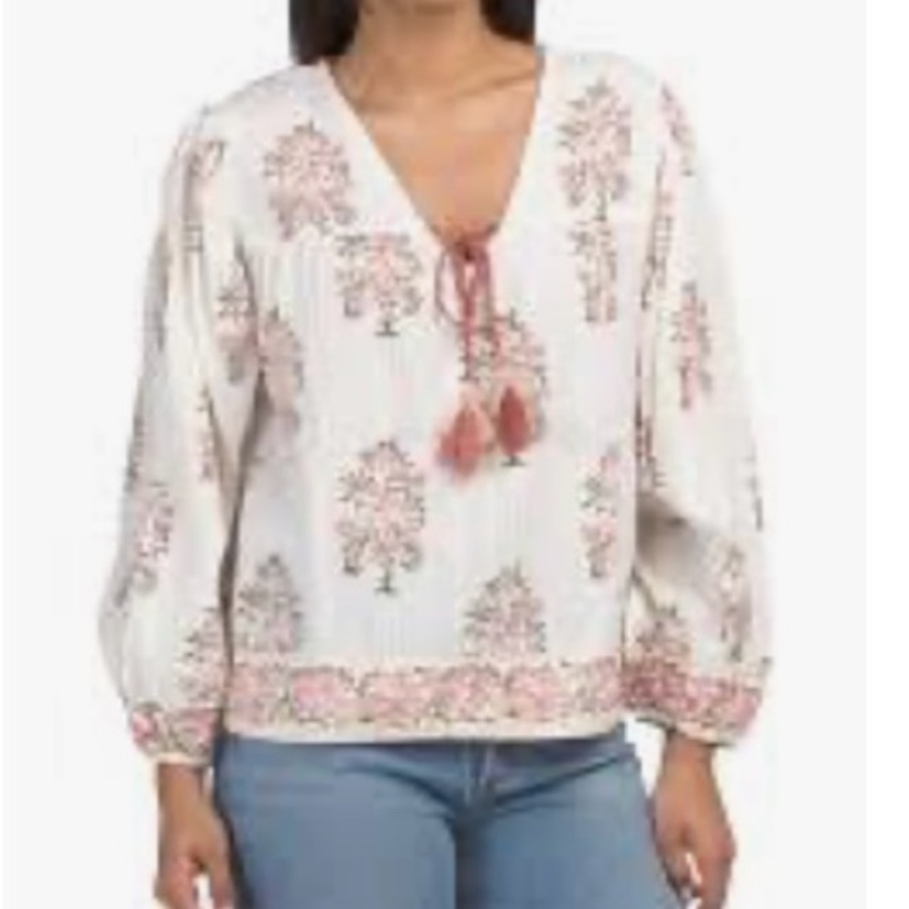 Calypso St. Barth Cream Floral Tie-Front Tunic with Pink Accents
